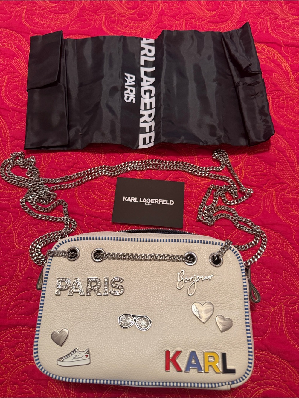 Karl Lagerfeld White 'Paris' Patch Crossbody Bag